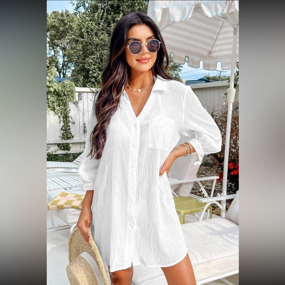 Cupshe Seersucker Tie Cuff Coverup Dress NWT medium
